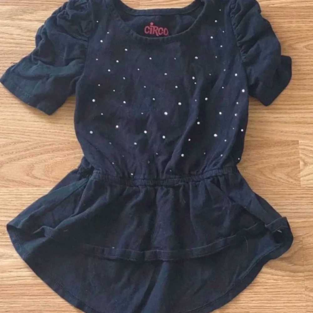 💞 Little Girls Size XS Black Rhinestone Peplum Tunic Blouse